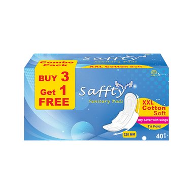 Saffty Sanitary Pads XXL Cotton Soft Tri Fold Buy 3 Get 1 Free Pack