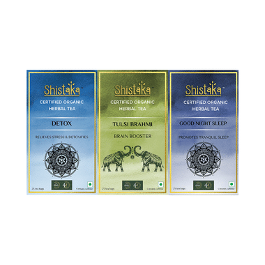 Shistaka Combo Pack Of Certified Organic Herbal Tea (1.8gm Each) Detox,Tulsi Brahmi & Good Night Sleep