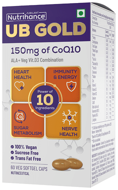 Jubilant Nutrihance UB Gold 150mg of CoQ10 with ALA & Vitamin D3 | Veg Softgel for Heart & Nerve Health