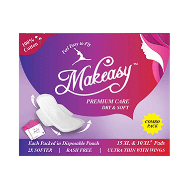 Makeasy Combo Pack Of Premium Care Dry & Soft Sanitary Pads With Disposable Pouch (15XL & 10XL+)