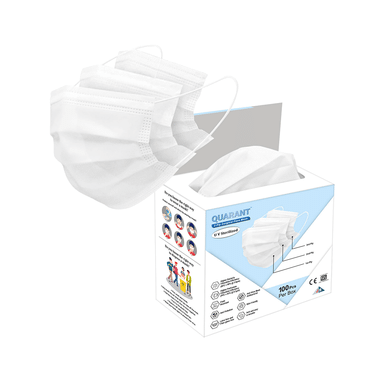 Quarant 3 Ply Disposable Surgical Face Mask With Adjustable Nose Pin, UV Sterilized (100 Each) White