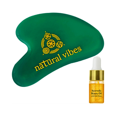 Natural Vibes Jade Gua Sha Facial Massager With Ayurvedic Beauty Oil With Gold Flakes Free