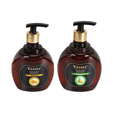 Vessel Combo Pack Of Natural Extracts Skin Nourishing Body Wash Gel With Avocado And Mango (500ml Each)