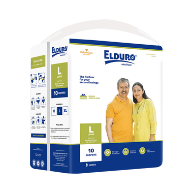 Elduro Unisex Adult Diaper, Wetness Indicator, All Night Protection, High Absorbency (10 Each) Large