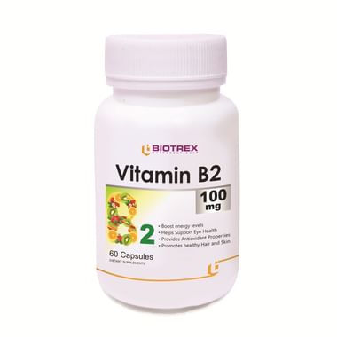 Biotrex Vitamin B2 100mg For Energy, Eye Health, Hair, Skin & Antioxidant Support | Capsule