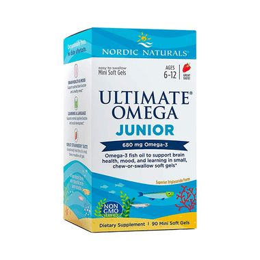 Nordic Naturals 6 to 12 Yrs Ultimate Omega 3  680mg Junior Mini Soft Gel Supports Brain Health and Mood Strawberry