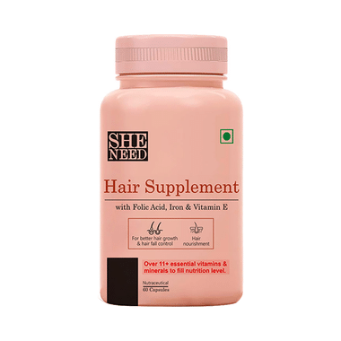 SheNeed Hair Supplement With Folic Acid, Iron & Vitamin E | Capsule