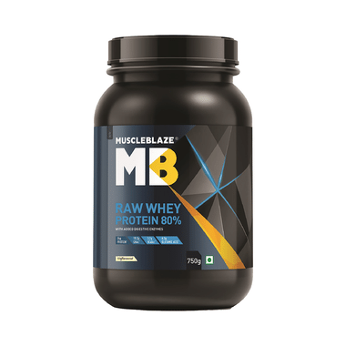 MuscleBlaze Raw Whey Protein 80% | Added Digestive Enzymes For Muscle Gain | No Added Sugar | Flavour Powder Unflavoured