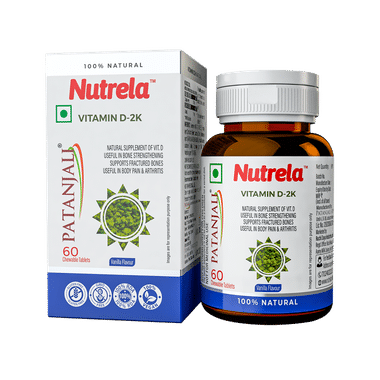 Patanjali Nutrela Vitamin D 2K For Bone Health | Flavour Vanilla Chewable Tablet
