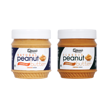 Diruno Combo Pack of Natural Peanut Crunchy Butter & Classic Peanut Creamy Butter (340gm Each)