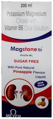 Magstone B6  Oral Solution with Potassium Magnesium Citrate & Vitamin B6 | Sugar-Free | Flavour Pineapple