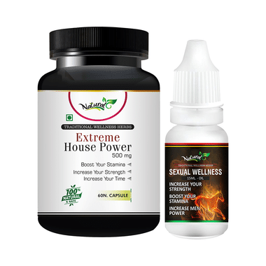 Natural Combo Pack of Extreme House Power 500mg, 60 Capsule & Sexual Wellness Oil 15ml