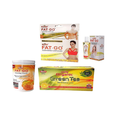 Jolly Combo Pack Of Fat-Go Slimming Capsules, Powder, Massage Oil & Organic Green Tea