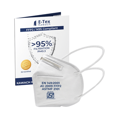 E-Tex Kawach FFP2/N95 Compliant Protective Face Mask With Headloop Free Size White