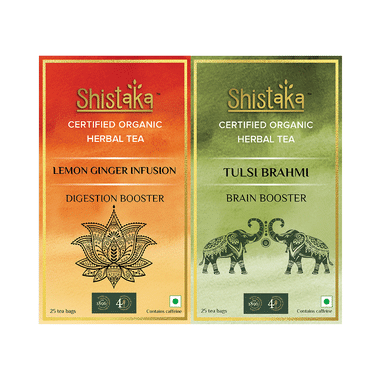 Shistaka Combo Pack Of Certified Organic Herbal Tea (1.8gm Each) Lemon Ginger Infusion & Tulsi Brahmi