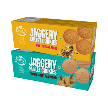 Early Foods Combo Pack Of Jaggery Millet Cookies Dry Fruits & Seeds And Jaggery Millet Cookies Foxtail Millet & Almond (150gm Each)