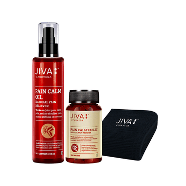 Jiva Ayurveda Combo Pack of Pain Calm Oil 200ml & Pain Calm 120 Tablet with Knee Cap Free