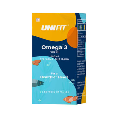 Unifit Omega 3 Fish Oil 1000mg Softgel Capsule With 180mg EPA & 120mg DHA For Healthy Heart, Eyes & Joints (60 Each)