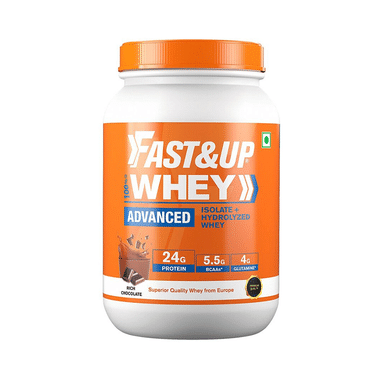 Fast&Up 100% Whey Advanced Isolate+Hydrolyzed Whey, 24g Protein + 5.5g BCAA + 4g Glutamine Rich Chocolate