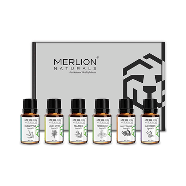 Merlion Naturals Eucalyptus, Lemon Grass, Tea Tree, Peppermint, Sweet Orange, Lavender Essential Oil (12ml Each)