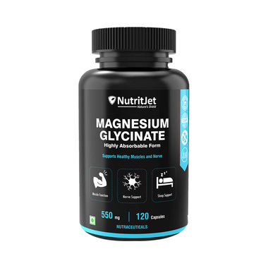 NutritJet Magnesium Glycinate 550mg For Muscles, Nerve & Sleep Support | Capsule