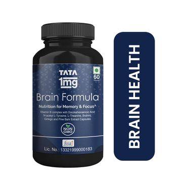 Tata 1mg Brain Formula with Vitamin B Complex, L-Tyrosine, L-Theanine, Brahmi, Ginkgo and Pine Bark Extract Capsule