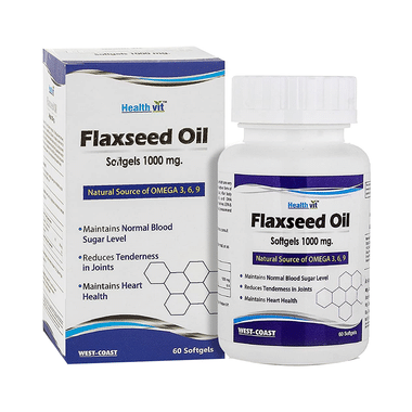 HealthVit Flaxseed Oil 1000mg | With Omega 3-6-9 | Softgel For Heart & Joint Health