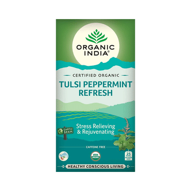 Organic India Tea For Immunity, Antioxidant Support & Stress Relief | Flavour Tulsi Peppermint Refresh Green Tea