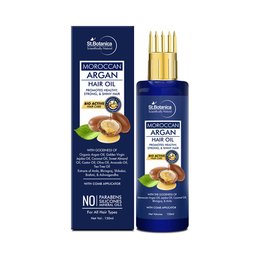 St.Botanica Moroccan Argan Hair Oil With Pure Argan, Jojoba, Almond, Castor, Olive, Avocado, Rosemary Oil With Comb Applicator