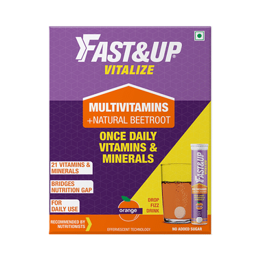 Fast&Up Vitalize Multivitamins + Natural Beetroot For Nutrition | No Added Sugar | Flavour Orange Effervescent Tablet