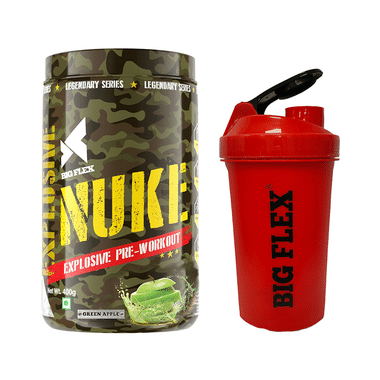 Big Flex Nuke Explosive Pre-Workout With 700ml Shaker Free Green Apple Assault