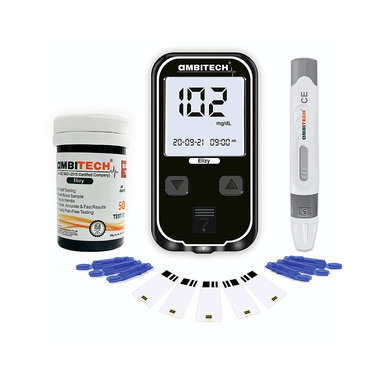 Ambitech Elizy Blood Glucometer Kit with 50 Strips & 50 Lancets