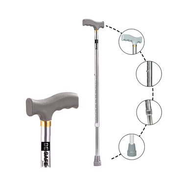 Be Safe Forever Height Adjustable Walking Stick Aluminium Grey