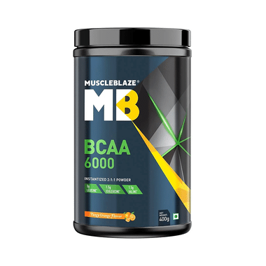 MuscleBlaze BCAA 6000 | With 2:1:1 Of Leucine, Isoleucine & Valine | For Muscle Support | Flavour Powder Tangy Orange