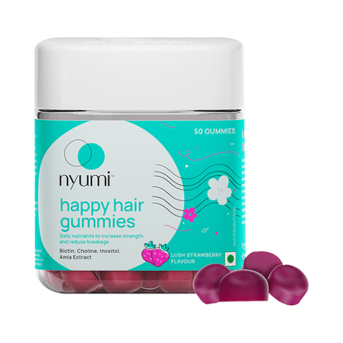 Nyumi Happy Hair Gummies with Biotin, Choline, Inositol & Amla | Flavour Lush Strawberry