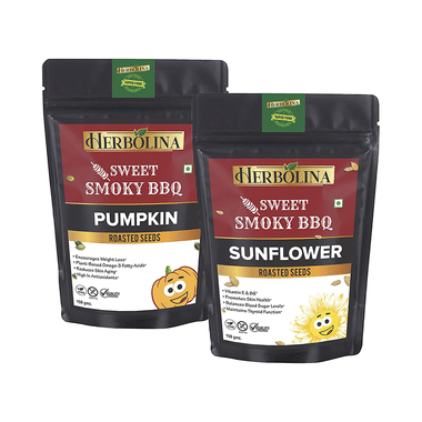 Herbolina Pumpkin & Sunflower Roasted Seeds (150gm Each) Sweet Smoky BBQ