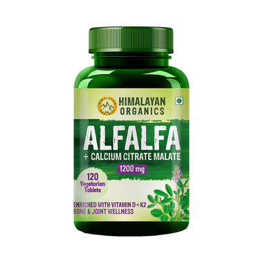 Himalayan Organics Alfalfa + Calcium Citrate Malate 1200mg | With Vitamin D + K2 For Bones & Joints | Veg Tablet