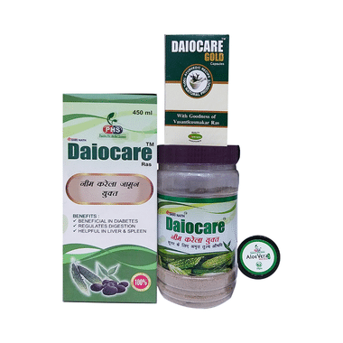 Shri Nath Daiocare Kit (Daiocare Ras 400ml, Daiocare Gold 30 Capsule And Daiocare Powder 200gm) With Aloe Vera Gel 10gm Free