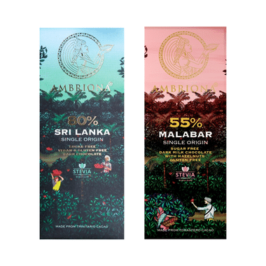 Ambriona Combo Pack Of 80% Sri Lanka & 55% Malabar Single Origin Chocolate (50gm Each) Sugar Free