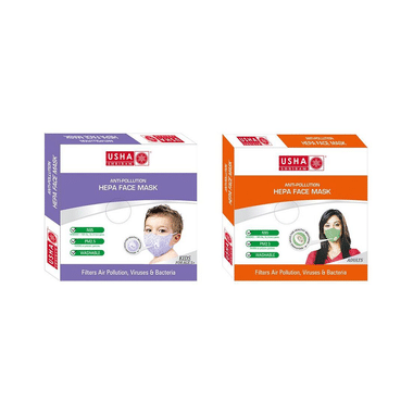 Usha Shriram Combo Pack Of N95 Anti Pollution HEPA Face Mask For Adults And Kids (1+1)