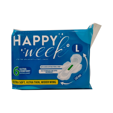 Happy Week Ultra Comfort Sanitary Pads Large Ultra Soft, Ultra Thin, Wider Wing