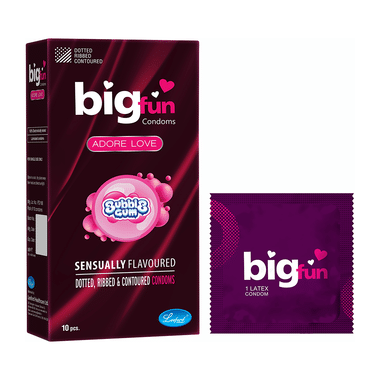 Bigfun Dotted, Ribbed & Contoured Condom Bubblegum