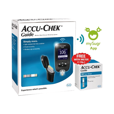 Accu-Chek Guide Wireless Blood Glucose Monitoring System Glucometer with 10 Test Strips Free