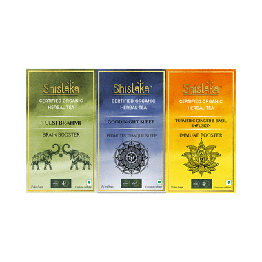 Shistaka Combo Pack Of Certified Organic Herbal Tea (1.8gm Each) Tulsi Brahmi,Good Night Sleep & Turmeric Ginger & Basil Infusion