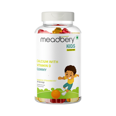 Meadbery Mango & Strawberry Kids Calcium With Vitamin D Gluten Free Gummy