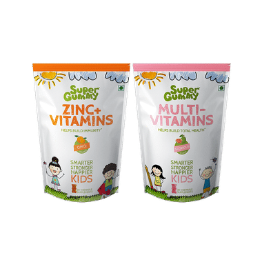 Super Gummy Combo Pack Of Zinc+VItamins Gummies OMG Orange & Multi-Vitamins Gummies Glorious Guava (30 Each)