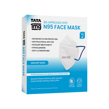 Tata 1mg BIS Approved FFP2 N95 Mask White - Ear Loop 5 Layer