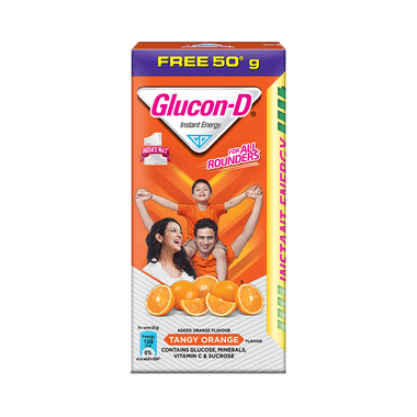 Glucon-D With Glucose, Calcium, Vitamin C & Sucrose | Flavour Tangy Orange