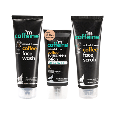 mCaffeine Pollution & Sun Protection Kit-Coffee Face Scrub, Face Wash & SPF 50 PA++ Sunscreen Lotion