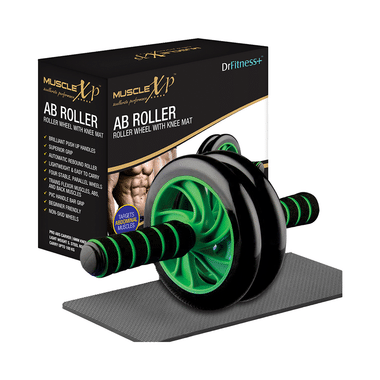 MuscleXP Dr Fitness+ AB Roller Wheel With Knee Mat Black and Green